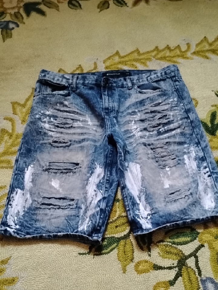 Men's Vintage Denim Painted Distressed 38 Waist Rocawear Jay-Z Streetwear Shorts